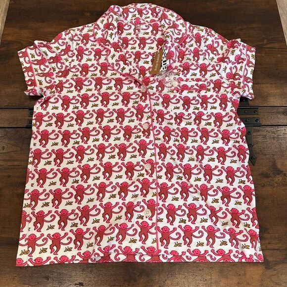 NWT Roller Rabbit Lovely Monkey Polo Pajama Top Large Red - Picture 1 of 9